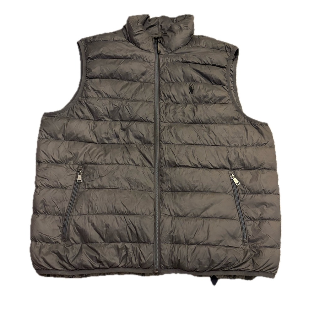 Polo Ralph Lauren Mens XL Puffer Vest Dark Grey Down Filled Quilted Zip Up